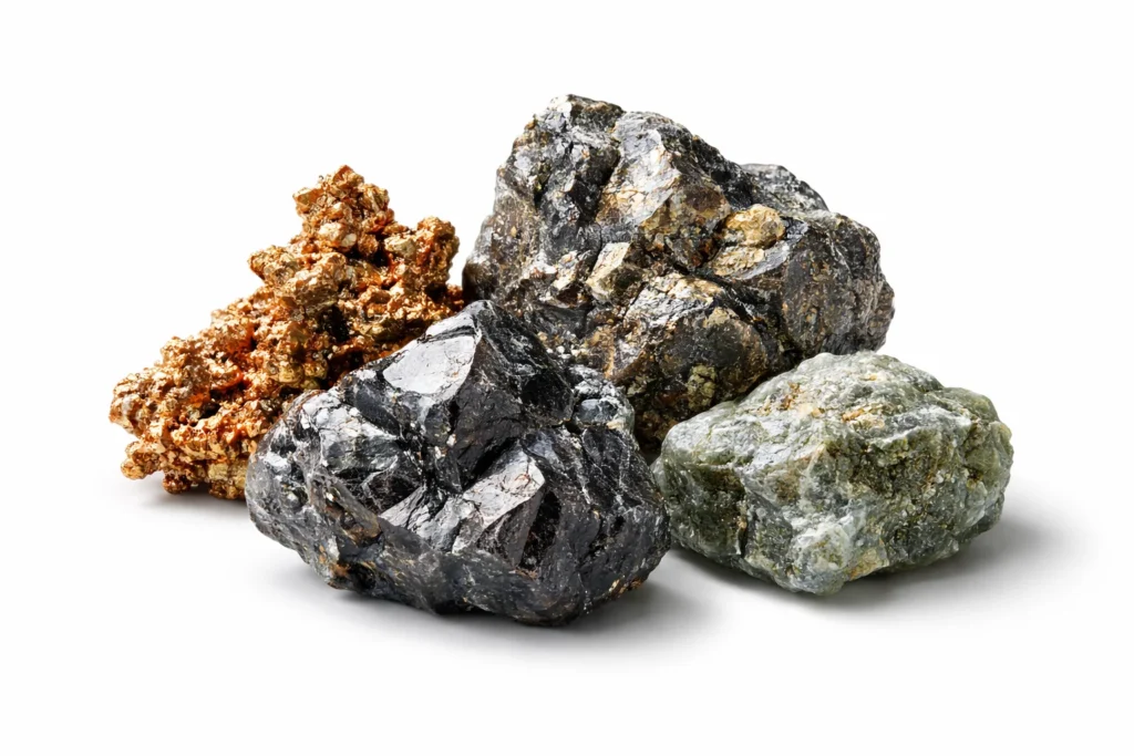 Minéraux bruts aux couleurs métalliques